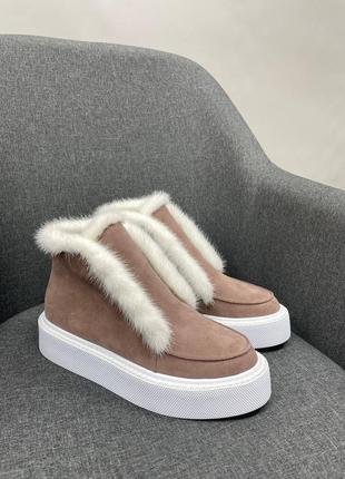 Лоферы женские с натуральной норкой
