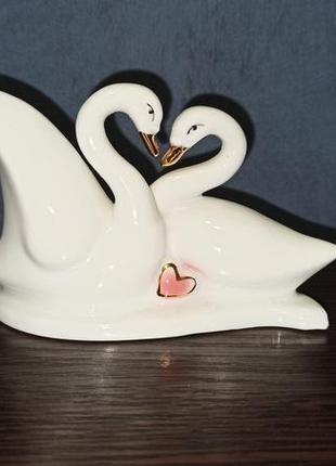 Лебеди парная статуэтка любовь свадьба нежность керамика1 фото