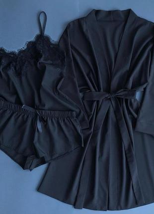 Комплект для дома халат и пижама майка и шортики, приятный пижамный комплект и халат