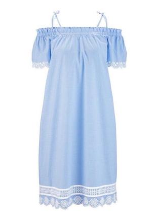 Платье limited edition голубое с открытыми плечами летнее катоновое3 фото