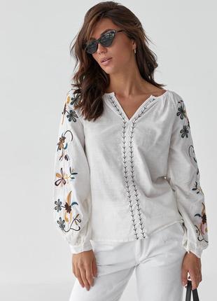Женская блузка с вышивкой с длинными рукавами esq - молочный цвет, s (есть размеры)