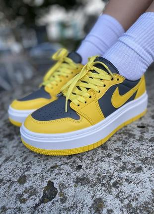 Шикарные женские кроссовки nike air jordan 1 low elevate yellow/grey жёлтые с серым3 фото