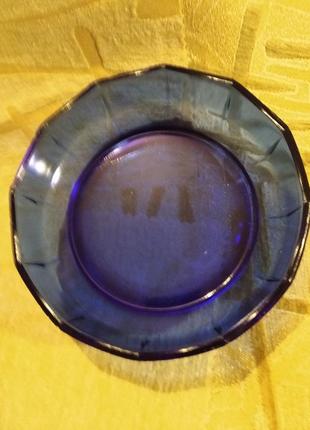Салатник стекло синий ссср листик тарелка6 фото