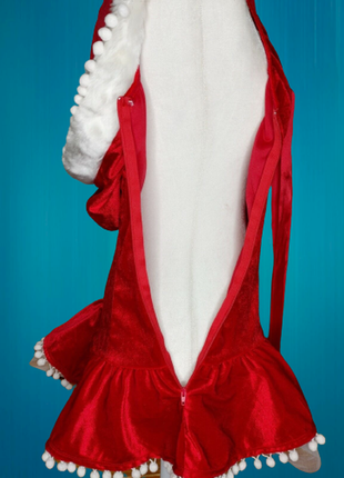 Платье эротическое сексуальное красное с капюшоном новогоднее снегурочки помощници санты косплей бархат велвет оксамит7 фото
