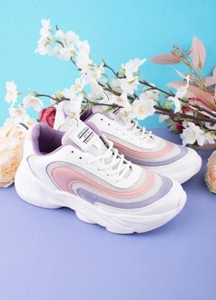 Стильные белые кроссовки на платформе толстой подошве массивные модные кроссы сетка текстиль