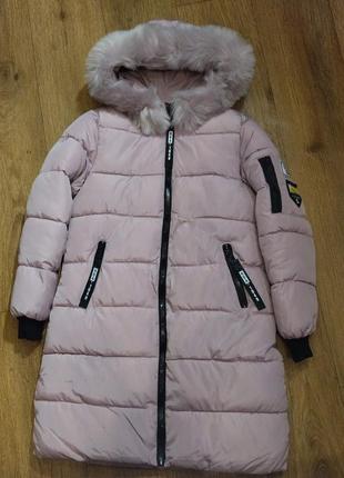 Красивая, теплая зимняя куртка нежно-розового цвета на р. 42-442 фото