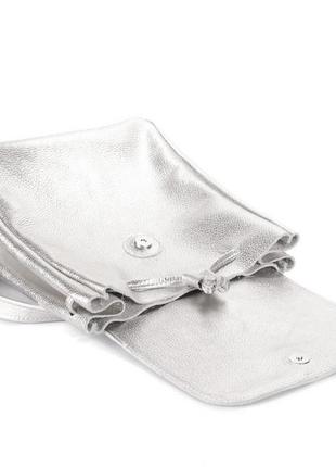 Срібний жіночий, міський, повсякденний, середній рюкзак з натуральної шкіри2 фото