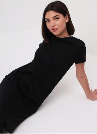 Жіноче спортивне плаття футболка з розрізами пряме довге модне плаття вагітним чорне 2101639 фото