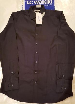 Мужская рубашка черная lc waikiki на черных пуговицах с длинными рукавами3 фото