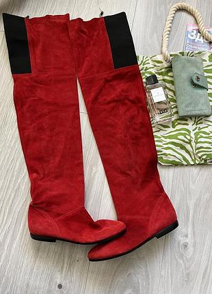 Красные замшевые сапоги ботфорты zara