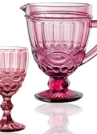Набір келихів для вина з  глечиком (кувшином ,графіном) вінтаж рожевий 7 пр olens