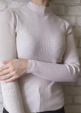 Жіночий бежевий гольф рубчик, водолазка рубчик