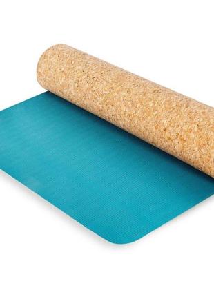 Коврик для йоги spokey savasana 926522, пробковый, бирюзовый