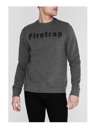 В наличии мужской свитшот свитер размер - l/xl firetrap graphic crew neck sweatshirt mens m grey marl серый с черным логотипом на флиссе