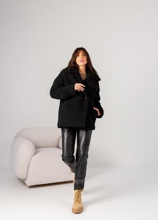Шубка из искусственного платка, меховая куртка, укороченная шубка свободного фасона, барашик черная7 фото