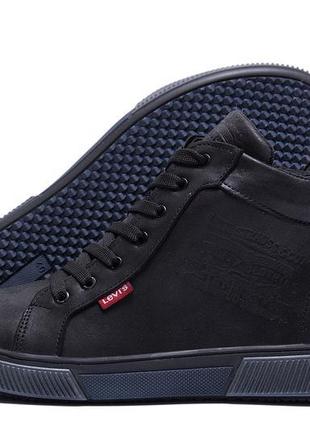 Мужские зимние кожаные кроссовки levis black classic10 фото