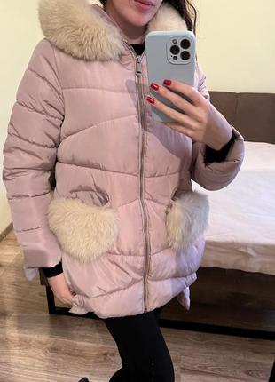 Пальто куртка зимова з капюшоном натуральне хутро