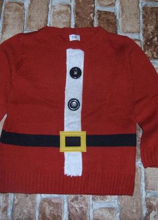 Кофта свитер мальчику 4 - 5 лет новогодняя санта f&f