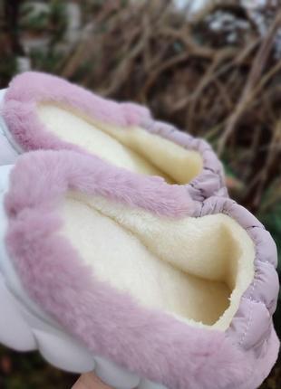 Фіолетові тапки тапочки теплі зимові домашні на хутрі хутряні4 фото