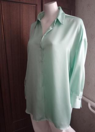 Длинная блуза оверсайз мятного цвета zara,l1 фото