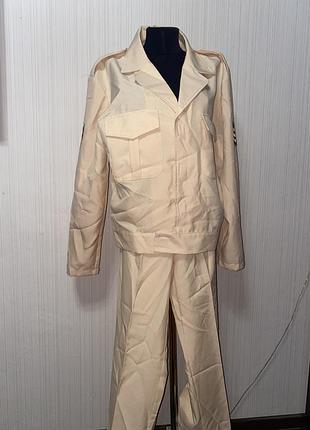 Бежевый костюм брюки и пиджак армейский военный стиль
