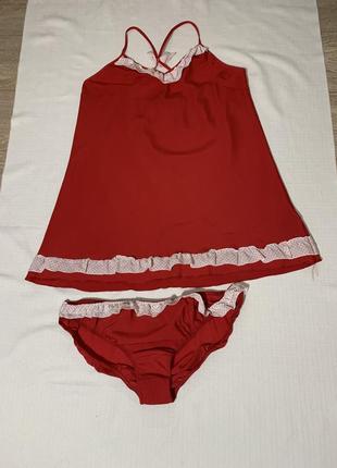 Пеньюар сукня сорочка нічна комплект червоний4 фото