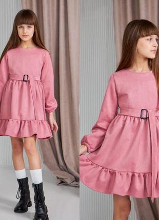 Нарядное платье на девочку 134-158 замш розовое2 фото