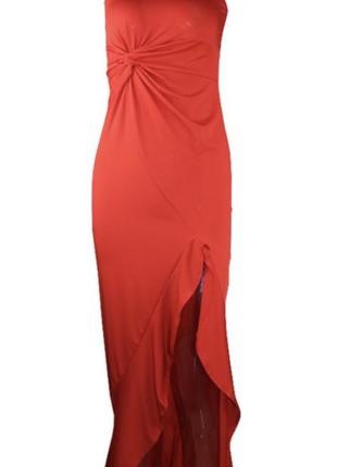 Красное платье в пол с разрезом вечернее2 фото