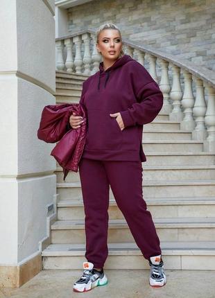 Жіночий спортивний костюм-трійка 3-ка колір бордо малиновий (спортивний костюм + жилетка) розмір 42-44, 46-48, 50-52, 54-56. батал і норма4 фото