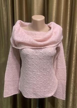 Нежный вязаный, ажурный, лёгкий свитер new look цвет - пудрово-розовый размер 12/ m- l
