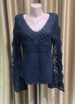 Светр чорного кольору в'язаний ажурний розмір 12/l