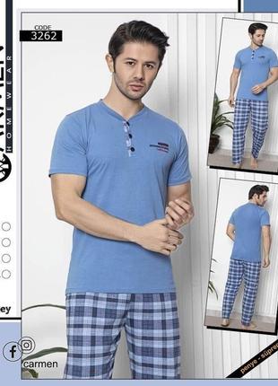 Піжама чоловіча штани і футболка з вишивкою туреччина бавовна 3 кольори1 фото