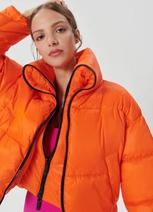 Куртка жіноча оранжева оригінальна стьобана яскрава дута помаранчева модна стильна матова коротка m l xl1 фото