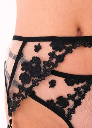 Красивое качественное женское нижнее белье сексуальный кружевной комплект с поясом лиф с косточками, черный3 фото