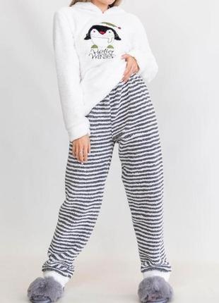 Тепла махрова плюш піжама/домашній костюм кофта худі з капюшоном і штани 42-501 фото