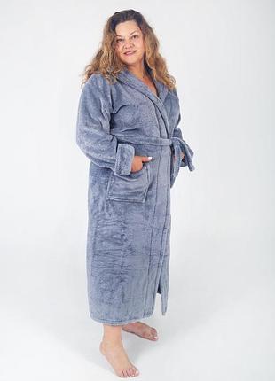 Махровий довгий халат великі розміри р.2xl,3xl,4xl,5xl комір шаль