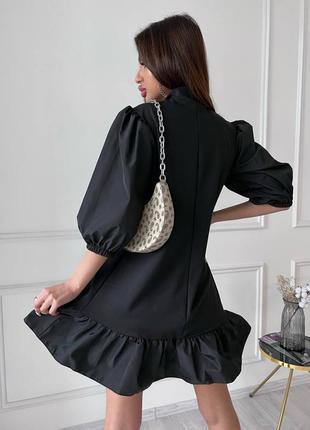 Платье колокольчик с рюшами рукава фонарики черное3 фото