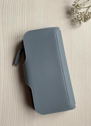 Стильный женский кошелёк портмоне carr ken голубого цвета эко-кожа6 фото