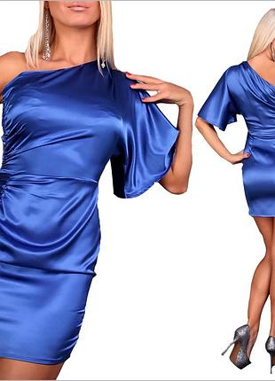 Синее платье на одно плечо 2