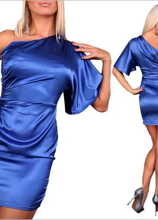 Синее платье на одно плечо 3