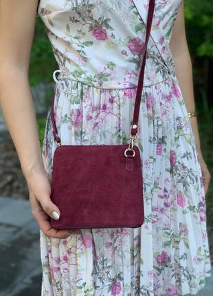 Замшева бордова крос-боді, італія, кольори в асортименті