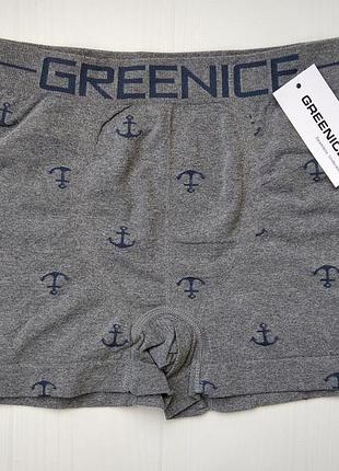 Боксеры мужские greenice бесшовные серый с темно синим якорь m\l 4632