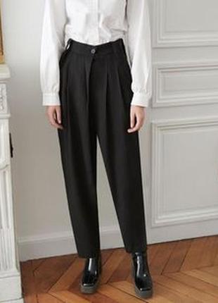 Черные женские брюки с защелками и высокой посадкойh&amp;m размер 36