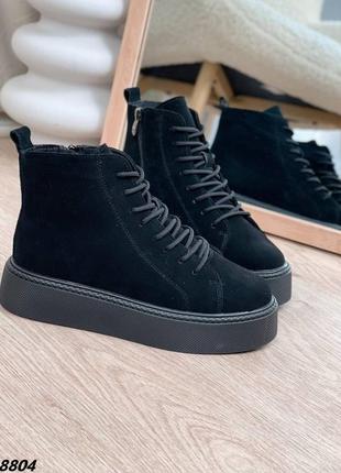 Кросівки, чорні, натуральна замша, демі