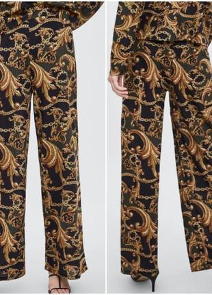 Трикотажні штани брюки палаццо р. м zara модний принт3 фото