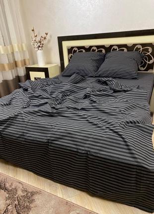 Комплект постельного белья из бязь-люкс, полоска гол серо-черная
