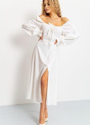 Нарядна біла сукня з розпіркою #410