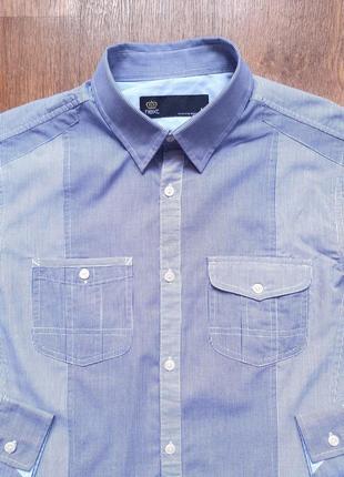 Рубашка светло-синяя голубая next slim в полосочку размер m, хлопок