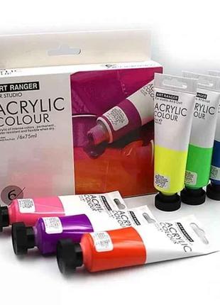 Акрилові фарби для малювання 6 кольорів, по 75 мл, пастель у тюбиках неонові art rangers