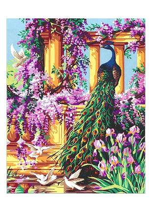 Алмазная вышивка. картина на подрамнике павлин в саду, размер 40х50см
